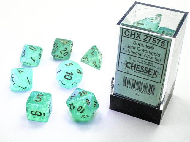 Borealis Light Green/Gold 7-Die Set Chessex